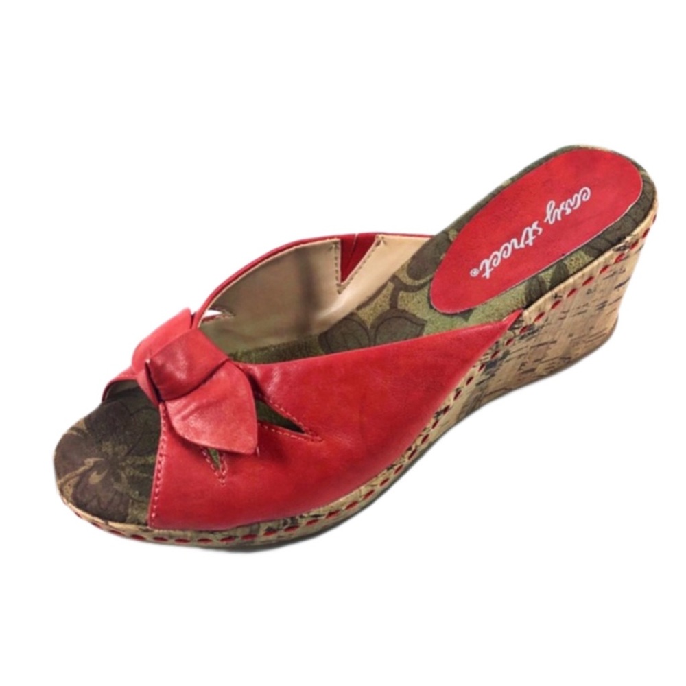 Easy Street Womens Cork Wedge Paprika Vegan Leather Sz 9